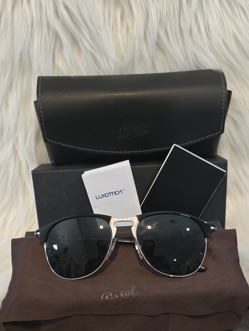 Persol PO8649S Polarized Sunglasses Black/Silver Great Condition With Case & Box